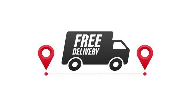 Free shipping. Badge with truck. Motion graphics.
