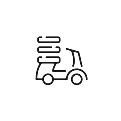 Food delivery scooter icon. Pizza delivery, Bike, motorbike, moped, motorcycle and pizza boxes. Vector line icon