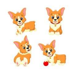 Set of cute baby dogs cartoon in different poses
