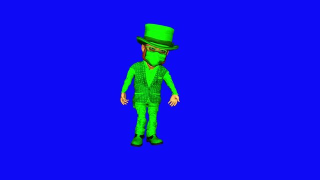 3D render of Leprechaun hiphop safety dancing with PPE mask