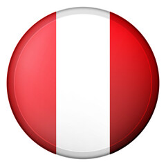 Glass light ball with flag of Peru. Round sphere, template icon. Peruvian national symbol. Glossy realistic ball, 3D abstract vector illustration highlighted on a white background. Big bubble.