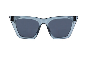 Blue bold square wayfarer horn rimmed sunglasses with blue matte lenses and thick frames isolated...