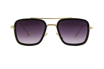 Square aviator sunglasses with round bottom, black gradient lenses and thin golden wrap around...