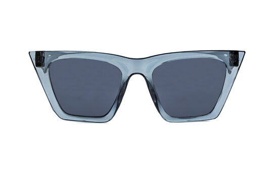 Blue Bold Square Wayfarer Horn Rimmed Sunglasses With Blue Matte Lenses And Thick Frames Isolated On White Background. Front View.