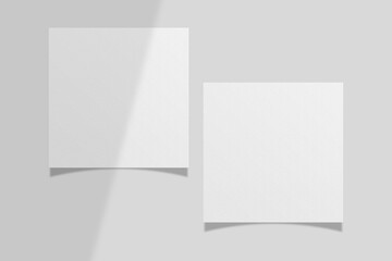 Realistic blank square flyer brochure for mockup. Paper or poster illustration with shadow overlay. 3D Render.