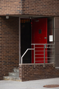 Open Red Door With Stoop In New York