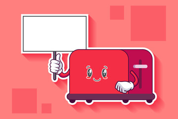 SLIGHTLY SMILE FACE, SLIGHTLY, SMILING, SMILE Face Emotion. Holding Whiteboard Gesture. Toaster Cartoon Drawing Mascot Illustration.