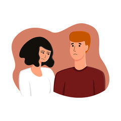 Obraz na płótnie Canvas Vector isolated illustration of quarreling, sad, disappointed couple. Concept family quarrels, problems, crises conflicts