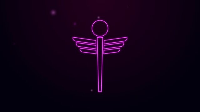 Glowing neon line Caduceus snake medical symbol icon isolated on black background. Medicine and health care. Emblem for drugstore or medicine, pharmacy. 4K Video motion graphic animation.