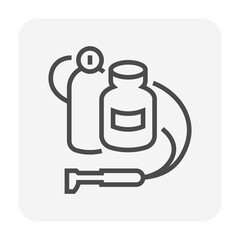 Oxy-fuel welding and cutting tool vector icon. Consist of gas tank, blow torch or blowpipe. For cut and weld metal by combustion of oxygen and acetylene in metal working, construction. 64x64 pixel.