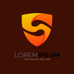 Letter S logo with shield design, 3d colorful icon template 
