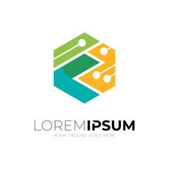 Hexagon logo with letter F logo technology, Flat style icons