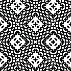 Geometric vector pattern with triangular elements. Seamless abstract ornament for wallpapers and backgrounds. Black and white colors.