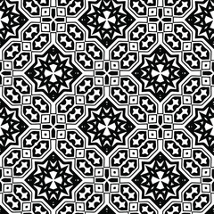  Geometric vector pattern with triangular elements. Seamless abstract ornament for wallpapers and backgrounds. Black and white colors.