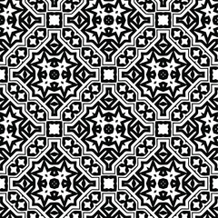  Geometric vector pattern with triangular elements. Seamless abstract ornament for wallpapers and backgrounds. Black and white colors.