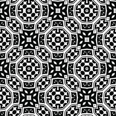  Geometric vector pattern with triangular elements. Seamless abstract ornament for wallpapers and backgrounds. Black and white colors.