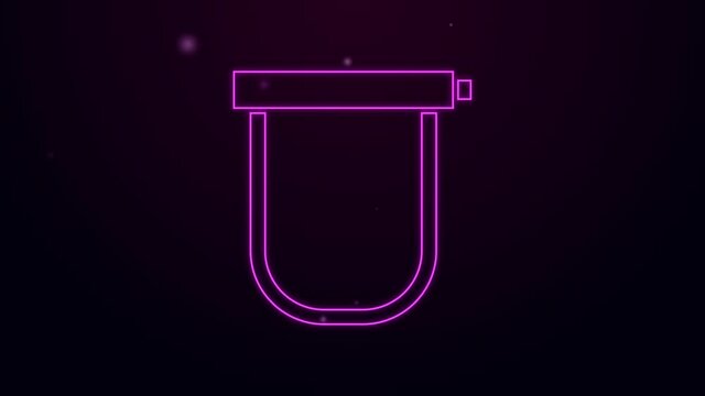 Glowing neon line Bicycle lock U shaped industrial icon isolated on black background. 4K Video motion graphic animation.