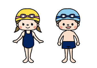 水泳部員のイラスト　習い事・部活・趣味　カラー