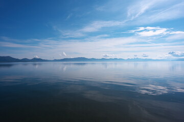 Lake in a tourist destination on a cloudy day