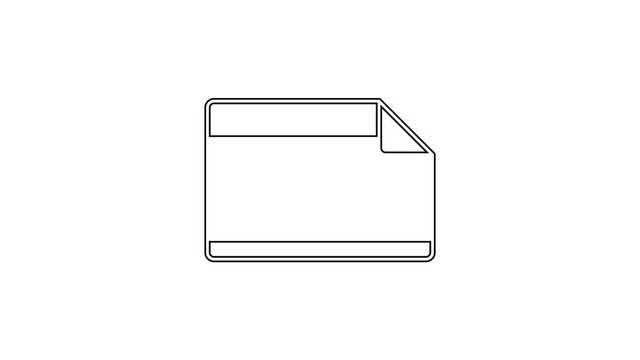 Black line Paper adhesive sticker with curved corner icon isolated on white background. 4K Video motion graphic animation.