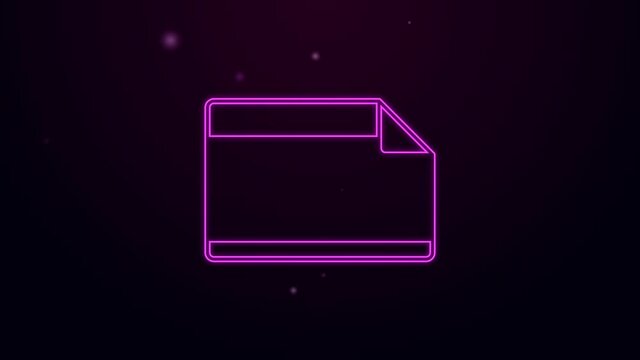 Glowing neon line Paper adhesive sticker with curved corner icon isolated on black background. 4K Video motion graphic animation.