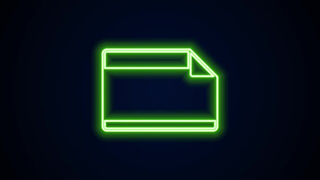 Glowing neon line Paper adhesive sticker with curved corner icon isolated on black background. 4K Video motion graphic animation.