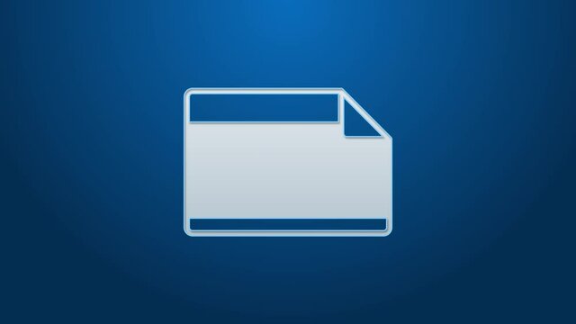 White line Paper adhesive sticker with curved corner icon isolated on blue background. 4K Video motion graphic animation.