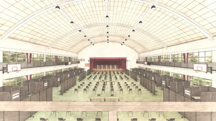 体育館 学校 コンサート 音楽会 イラスト14 Wall Mural 啓文 佐々木