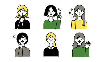 ポジティブな女性とハンドサイン　セット