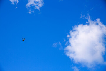 Helicopter in the sky，Nuuanu Pali Lookout, Oahu Hawaii
