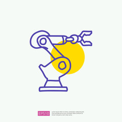 industrial robot arm machine doodle icon. engineering related doodle concept symbol sign. fill color line vector illustration