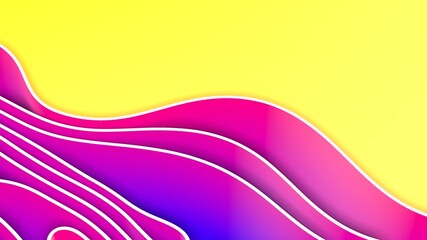 Abstract 3D render colorful yellow purple splines rows light and shadow curves flowing motion movement surface texture waves background.