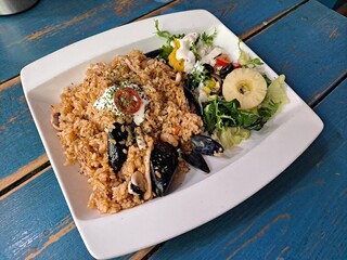 Seafood Pilaf and Salad