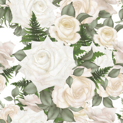 Seamless pattern of  pink roses water colors painting 