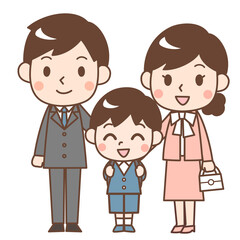 Obraz na płótnie Canvas 入学式の親子　お父さんとお母さんと男の子