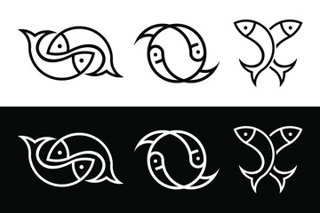 abstract set fish line icon vector 