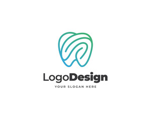 Modern tech dental logo vector. Minimalist line art teeth logo design