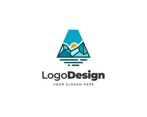 Letter A iceberg logo vector. Creative peak logo design