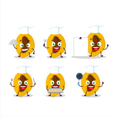 Cartoon character of slice of canistel with various chef emoticons