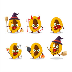Halloween expression emoticons with cartoon character of slice of canistel