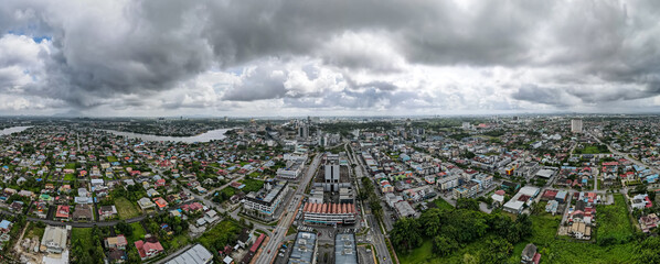 Panoramic aerial drone view of Kuching City, Sarawak
