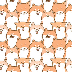 Seamless Pattern with Cartoon Shiba Inu Illustration Design