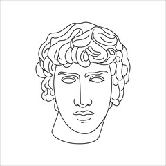 Antique Sculpture of Antinous in a Minimal Liner Trendy Style. Vector Illustration of the Greek God for Prints on t-Shirts, Posters, Postcards, Tattoos and more