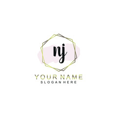 NJ Initial handwriting logo template vector