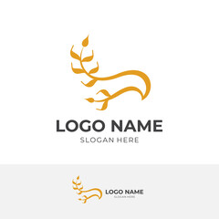 abstract wheat logo design flat gold color style