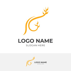 Obraz premium wheat logo vector flat orange color style