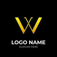 luxury letter W logo concept flat gold color style