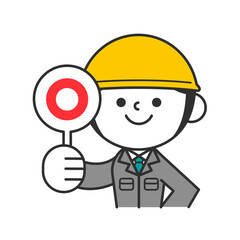 ヘルメットを被った作業服の男性　マル