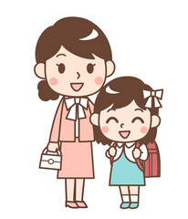 入学式の笑顔のお母さんと女の子