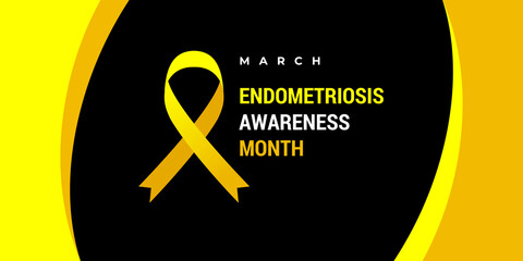 Endometriosis awareness month. Vector banner, poster, flyer, greeting card for social media with text March Endometriosis awareness month. Illustration with yellow ribbon on black background.